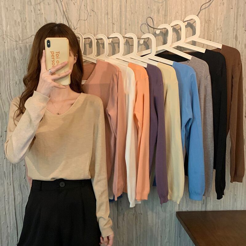 スタイルVネックセーター スプリングルーズプルオーバー シャツ ロング 春物 スーパーモール52034920363