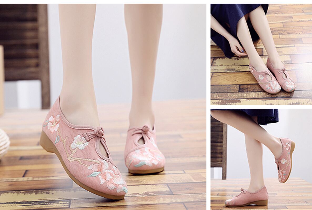 2colors 刺繍靴 手作り靴 チャイナ靴 中国風靴 中国風ボタン 唐装漢服シューズ 民族風 レトロ チャイナドレス靴 35 36 37 38 39 40 41 ヒール3cm ホワイト ピンク レディースファション Elegant