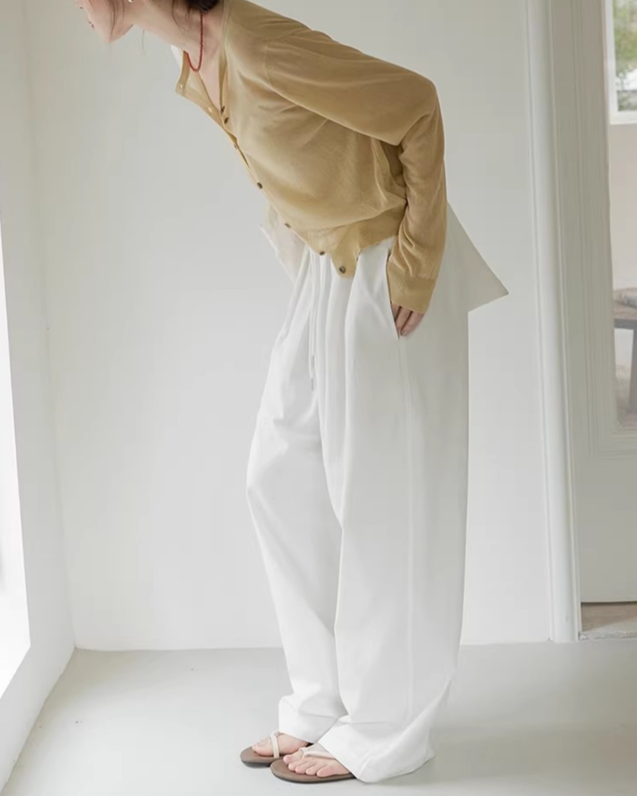 Drawstring Wide Leg Full Length Pants　L0020