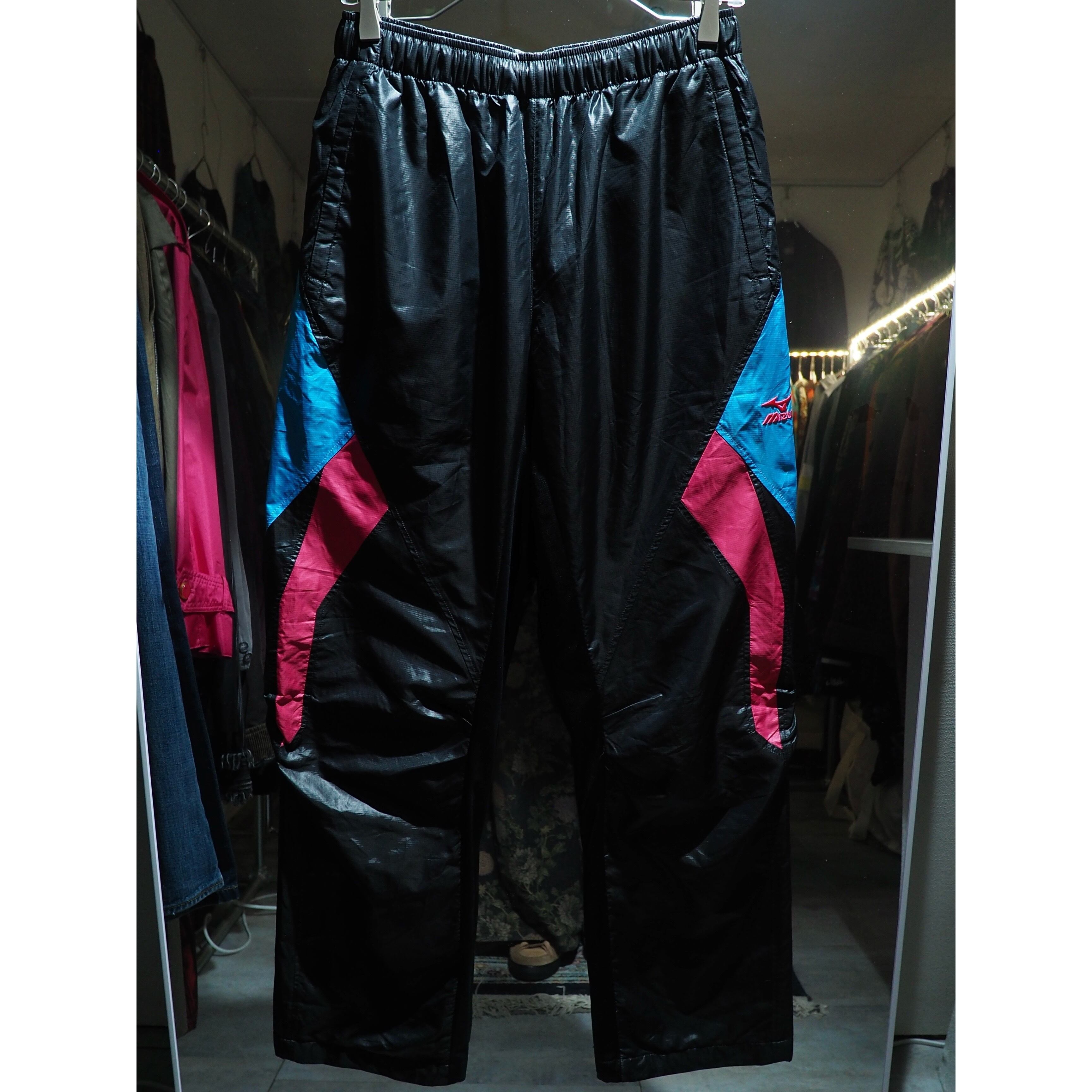 Dark Pink × Neon Blue color panel Switching Cyber track pants