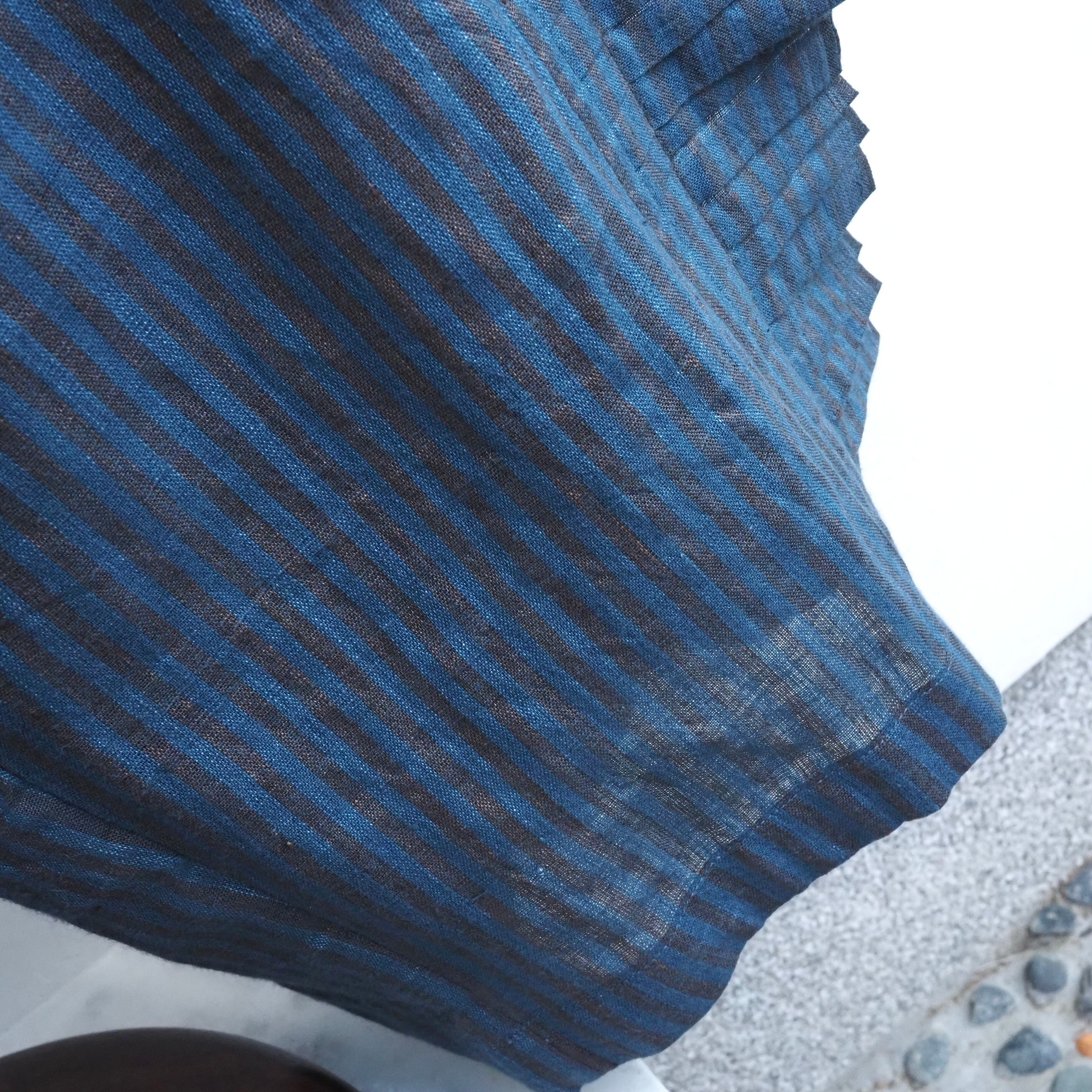 BUNON/ Ruffle Tuck Pants /パンツ(Brown×Blue strip)