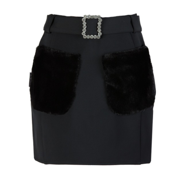 Fur Pocket Skirt(Black)