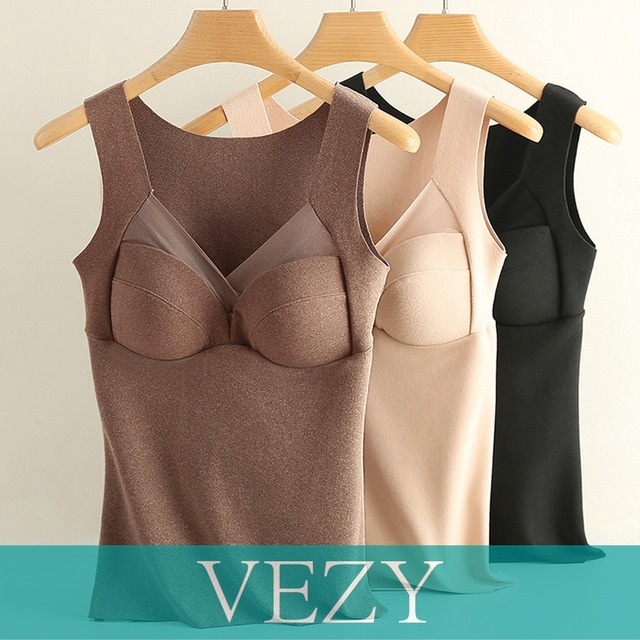 発熱タンクトップ 保温防寒 カップ付き インナートップ  重ね着 冷え対策ブラトップ 暖かい 防寒 キャミソール 発熱インナー冬 おしゃれナイトブラタンクトップ インナーVEZY ベジー  ItemNo.【18312043】