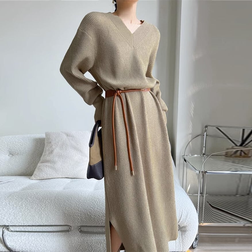 【dress】Vネックニットワンピース M19552