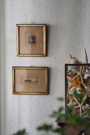 小窓枠向こう、風景-vintage watercolor frame