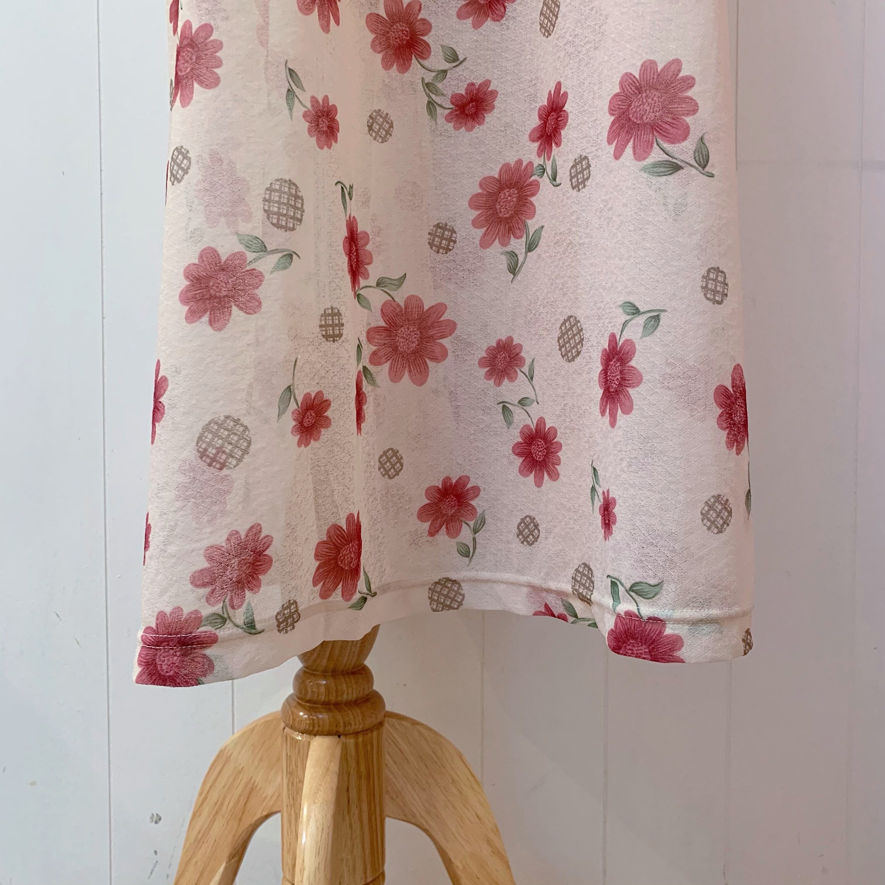 flower and check dot sheer one-piece