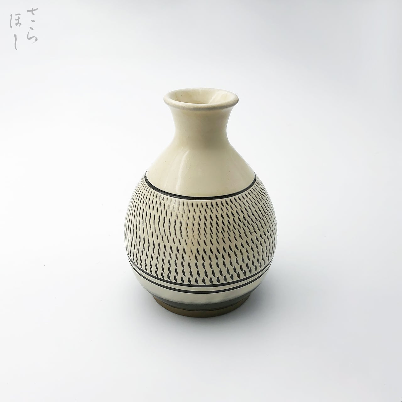 小鹿田焼 小袋窯 4寸5分一輪挿し花瓶 櫛描き/飛び鉋 白 高さ約13.3cm