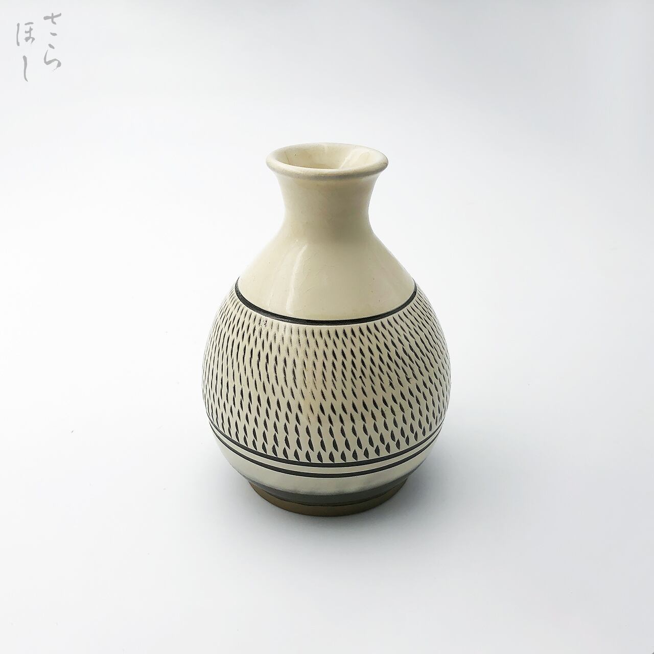 小鹿田焼 小袋窯 4寸5分一輪挿し花瓶 櫛描き/飛び鉋 白 高さ約13.3cm 陶器 雑貨 民藝