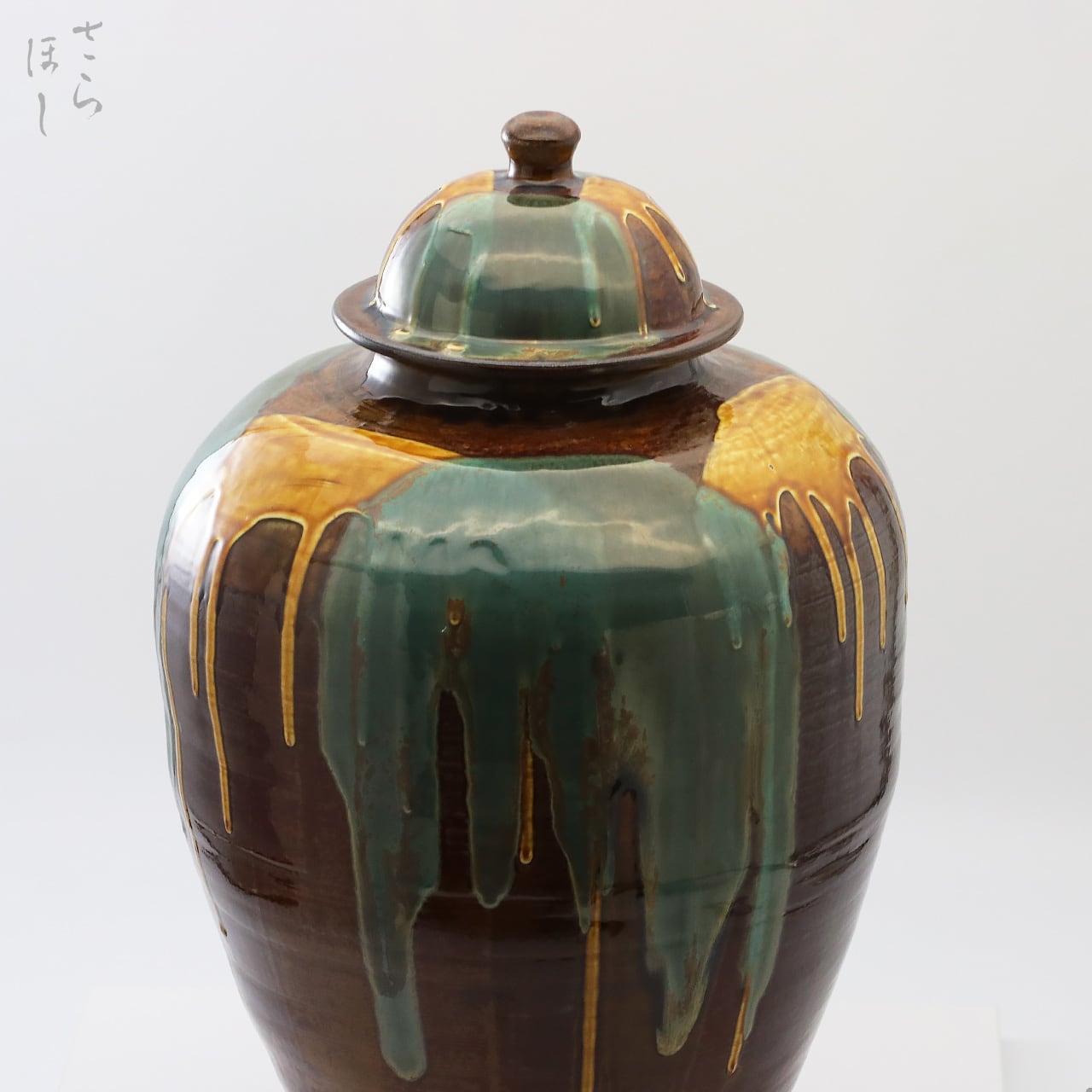 一点もの】小鹿田焼 小袋窯 一斗蓋付き壺 打ち掛け 高さ約38cm 花器 丸