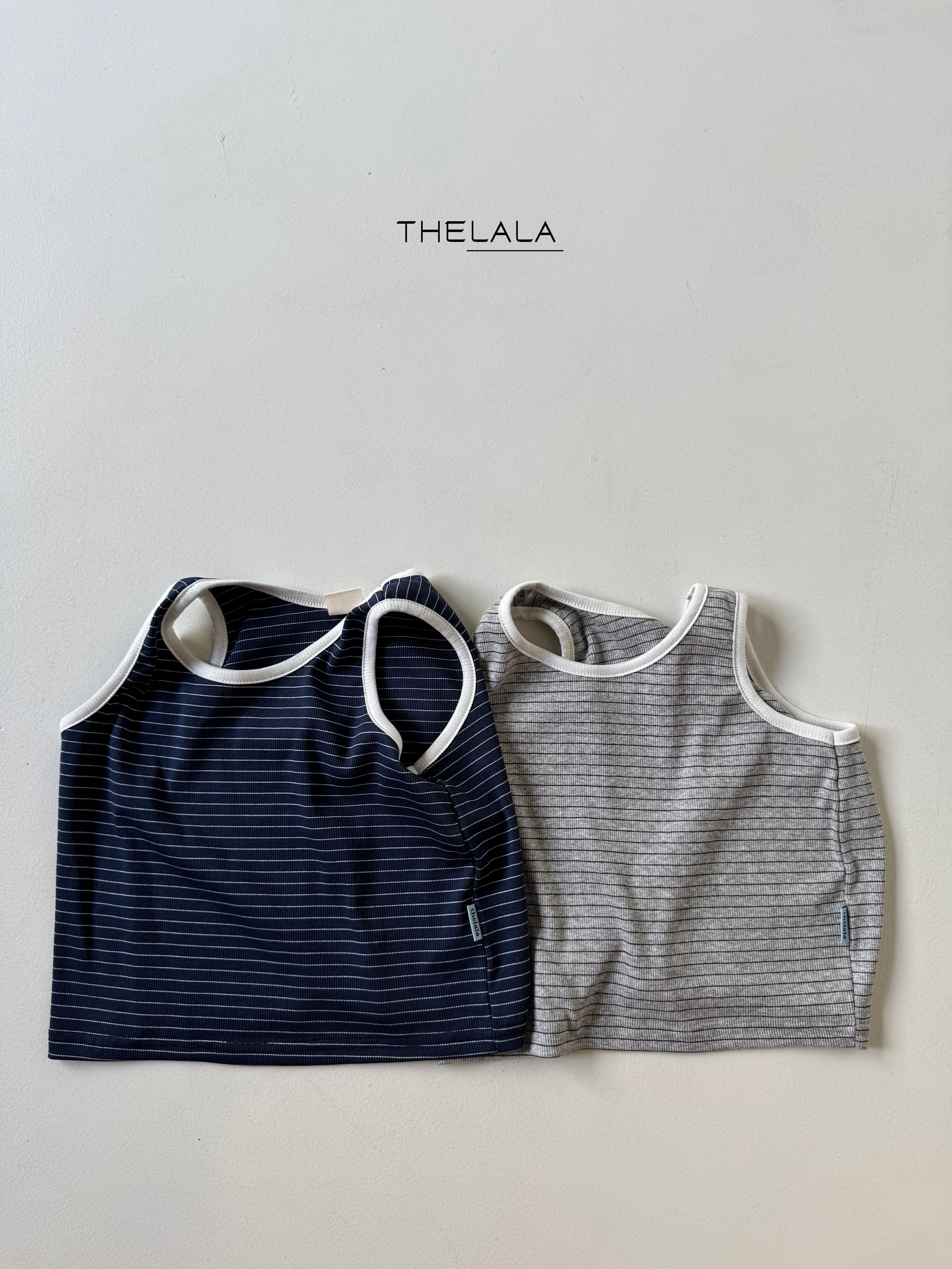 boxy striped sleeveless tee【the lala】※7月中旬〜下旬発送予定