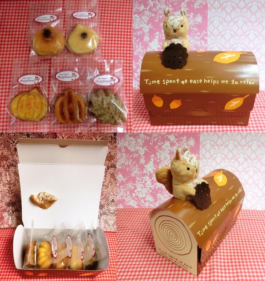 リスのマスコット付き紙製ロールケーキBOXに焼き菓子5種類詰め合わせ