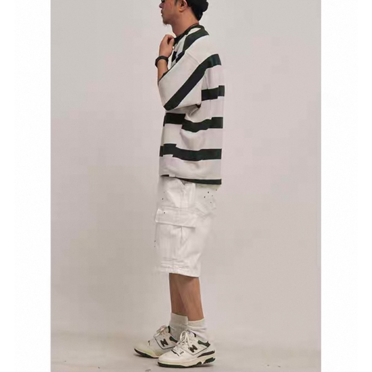 Wide stripe half sleeve tee 1028 - 3