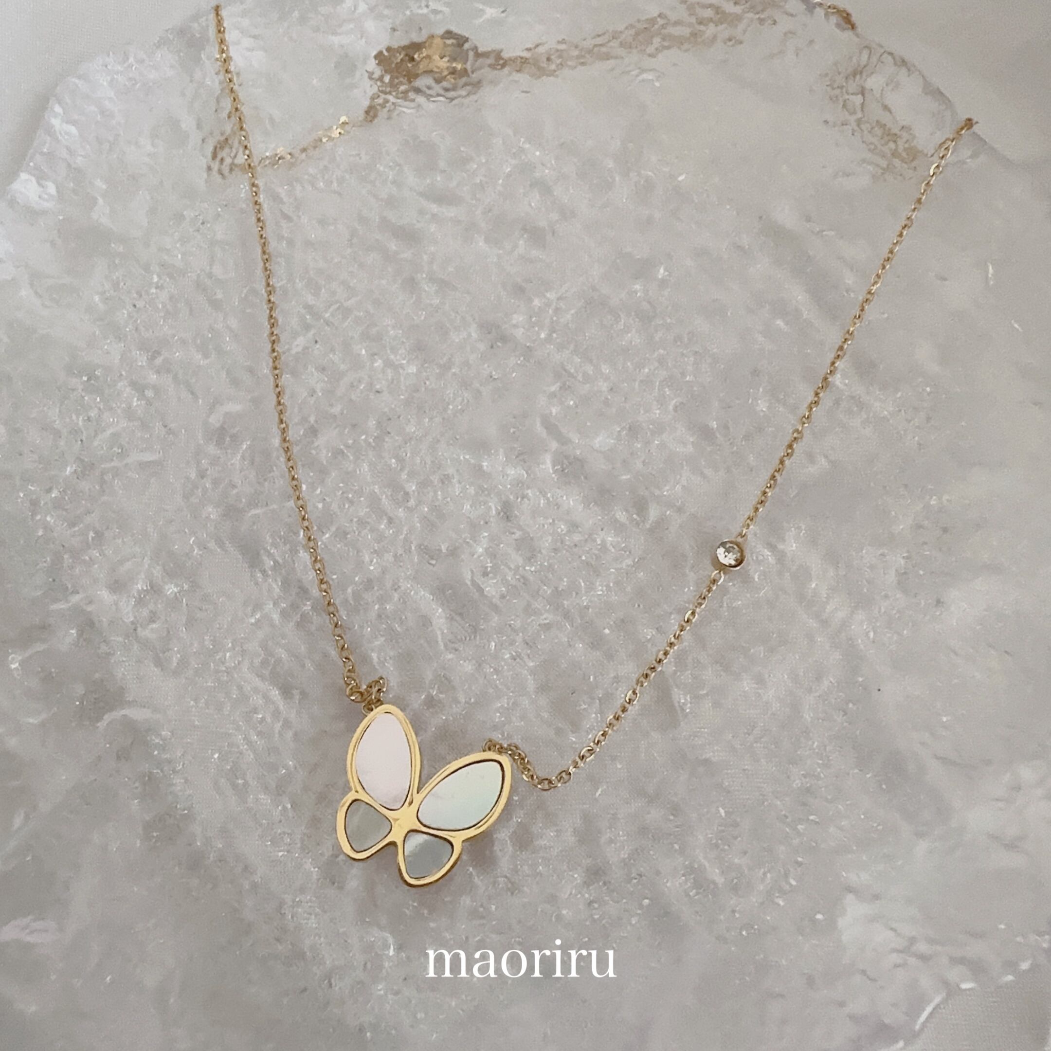 金アレ対応 316L ジルコニアバタフライネックレス (0168)