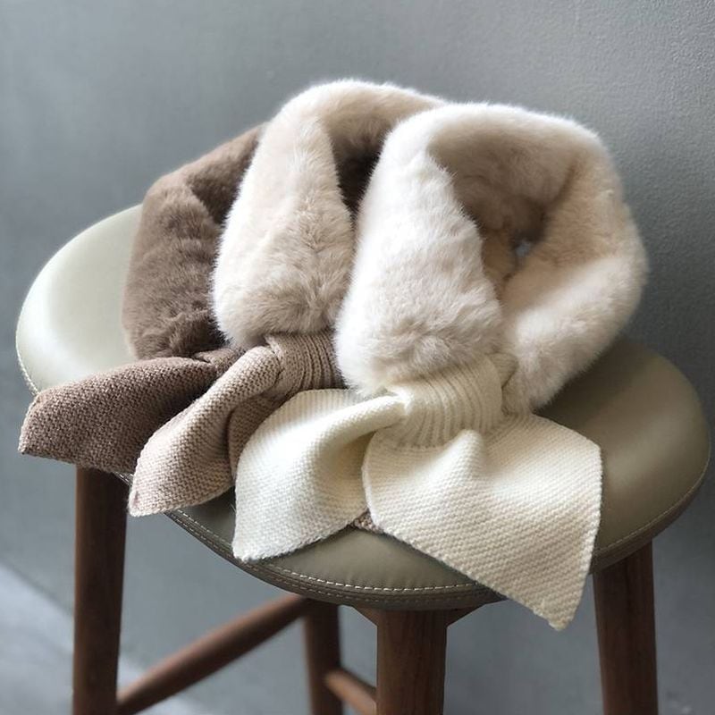 アイボリー ファー マフラー クロスデザイン アイボリー ファー