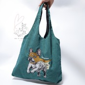 Jubilee 犬デザイン刺繡コーデュロイトートバッグ グリーン