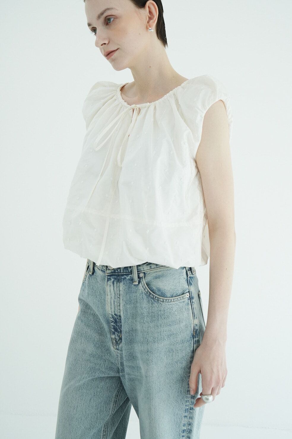 CLANE W FACE DOT SLEEVELESS RIBBON TOPS | FLICKA ASHIYA