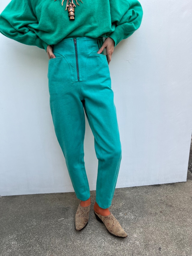 80s turquoise high-waist pants ( ヴィンテージ ターコイズ  ハイウエスト パンツ )