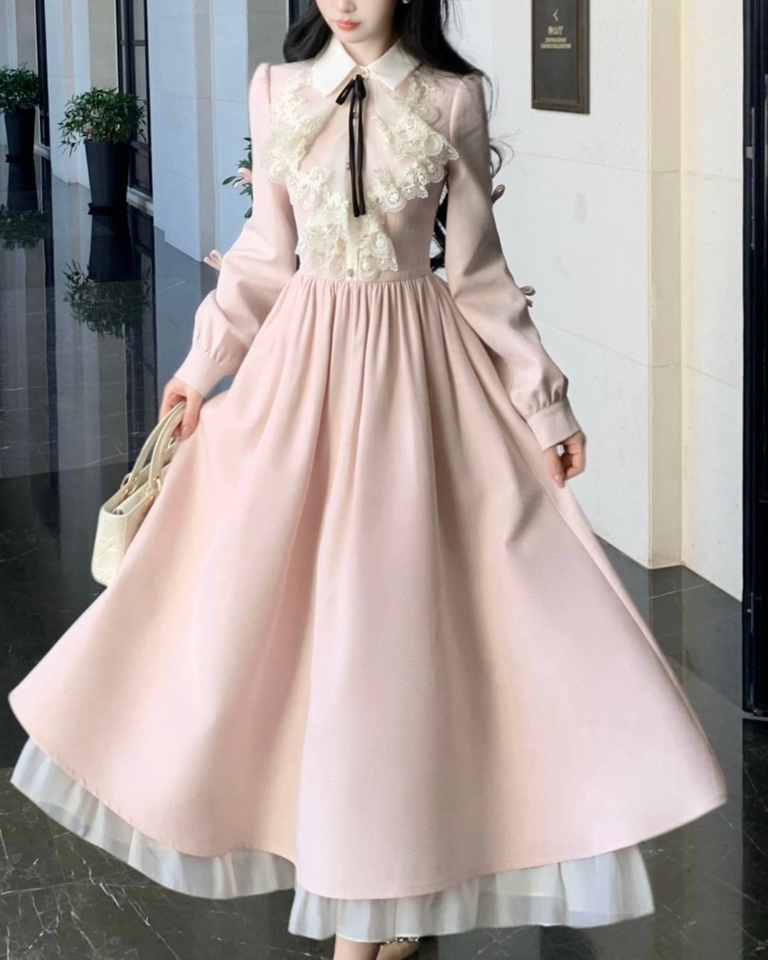 リボンスリーブピンクパレスワンピース 25W08269