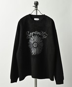 ATELANE Faux suede flower embroidered crew neck (BLK) 26A-14010
