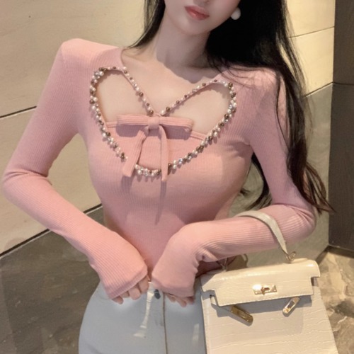 3色／ハートカットアウトコンビトップス ・12819