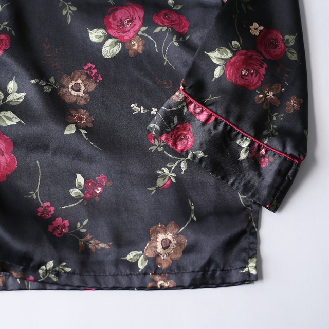 rose pattern satin fabric mode design shirt