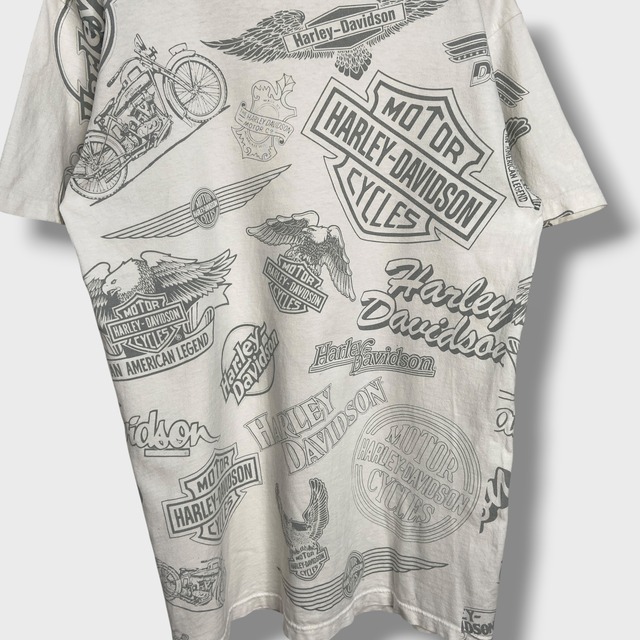 90s USA製 ハーレーダビッドソン オールオーバープリントTシャツ 白 L