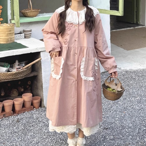 ビッグレースカラーギャザーコート ・8919