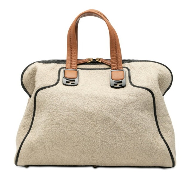 フェンディ カメレオン ハンドバッグ 8BL110 ベージュ パイル レザー レディース FENDI 【中古】