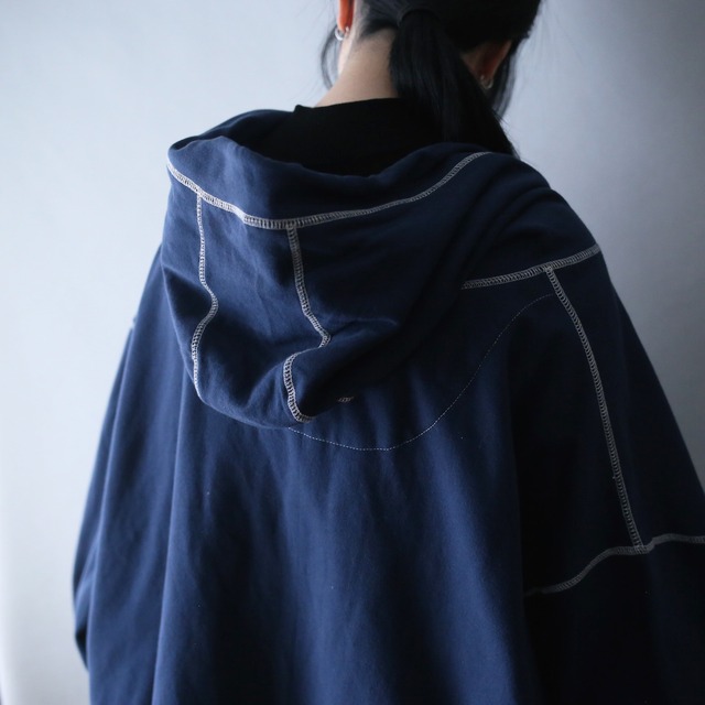 "KING SIZE" XXXXXXXXL super over silhouette stitch work hoodie jacket