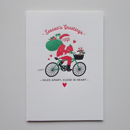 アメリカ製 elum レタープレス クリスマスグリーティングカード EH414 Biking Santa