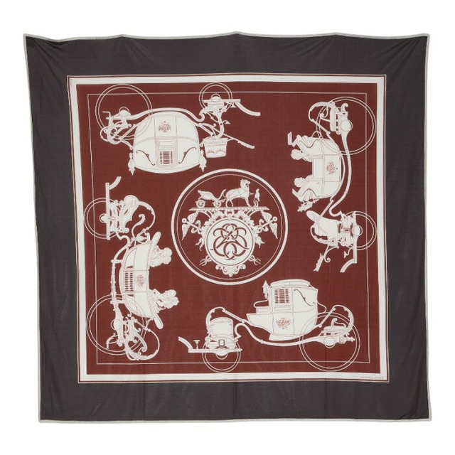 エルメス スムーズカレ 90 Ex-Libris エクスリブリス スカーフ 大判 グレー ブラウン マルチカラー シルク レディース HERMES 【中古】