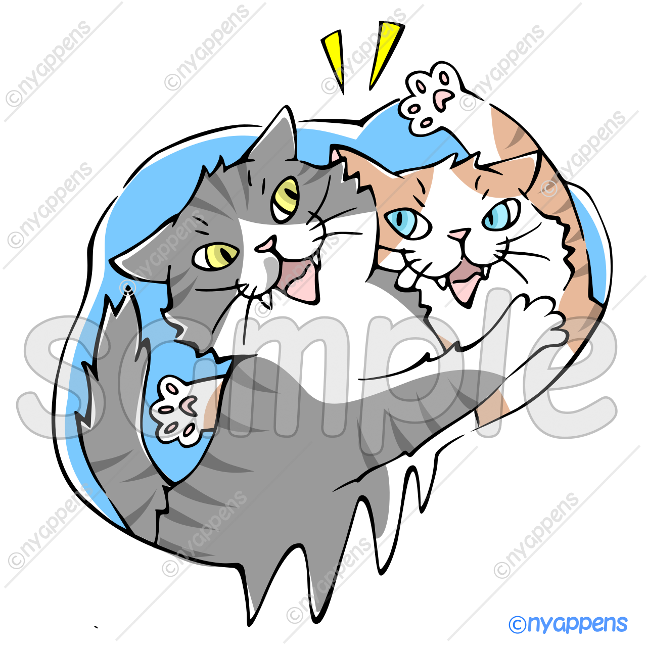 【商用利用OK】手書き猫イラスト<M19>友情!