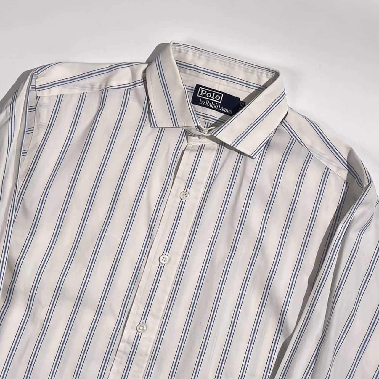 90s 00s Polo by Ralph Lauren ポロ ラルフローレン ESTATE ストライプ 長袖 ワイシャツ ドレスシャツ 41-82 /ホワイト×ブルー系 メンズ ビンテージ