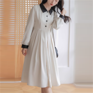 【送料無料】 ワンピース ロングワンピ ロング ミモレ 袖あり 長袖 クルーネック Aライン フレア エレガント 可愛い 大人可愛い きれいめ シンプル カジュアル コンサバ 華やか 大人 上品 おしゃれ お洒落 主役級 こなれ感 高級感 無地 春 秋 20代 30代 40代 レディース 女性 デート お出かけ 女子会 お呼ばれ 休日 お茶会 授業参観 着回し 普段使い オルチャン 韓国系 ファッション ボタン 体型カバー 定番 プチプラ 着痩せ インスタ映え 大きめ ゆる ホワイト