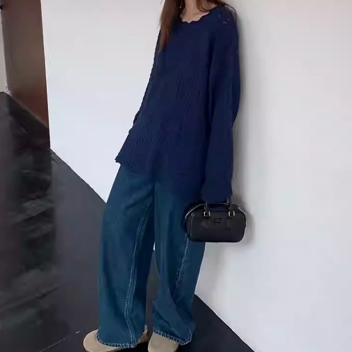 透かし編み 長袖 ヒップ丈 ニット 1color ATO0125