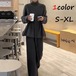 セットアップ レディース トップス ボトムス パンツ ワイド ニット セーター ハイネック 長袖 プルオーバー カジュアル スタイル シンプル 無地 きれいめ 上品 エレガント グレー ウエストマーク 日常使い 普段着 普段使い 仕事 仕事用 仕事着 大人 コーデ コーディネート 韓国 ファッション オルチャン お取り寄せ 送料無料 hll-1304