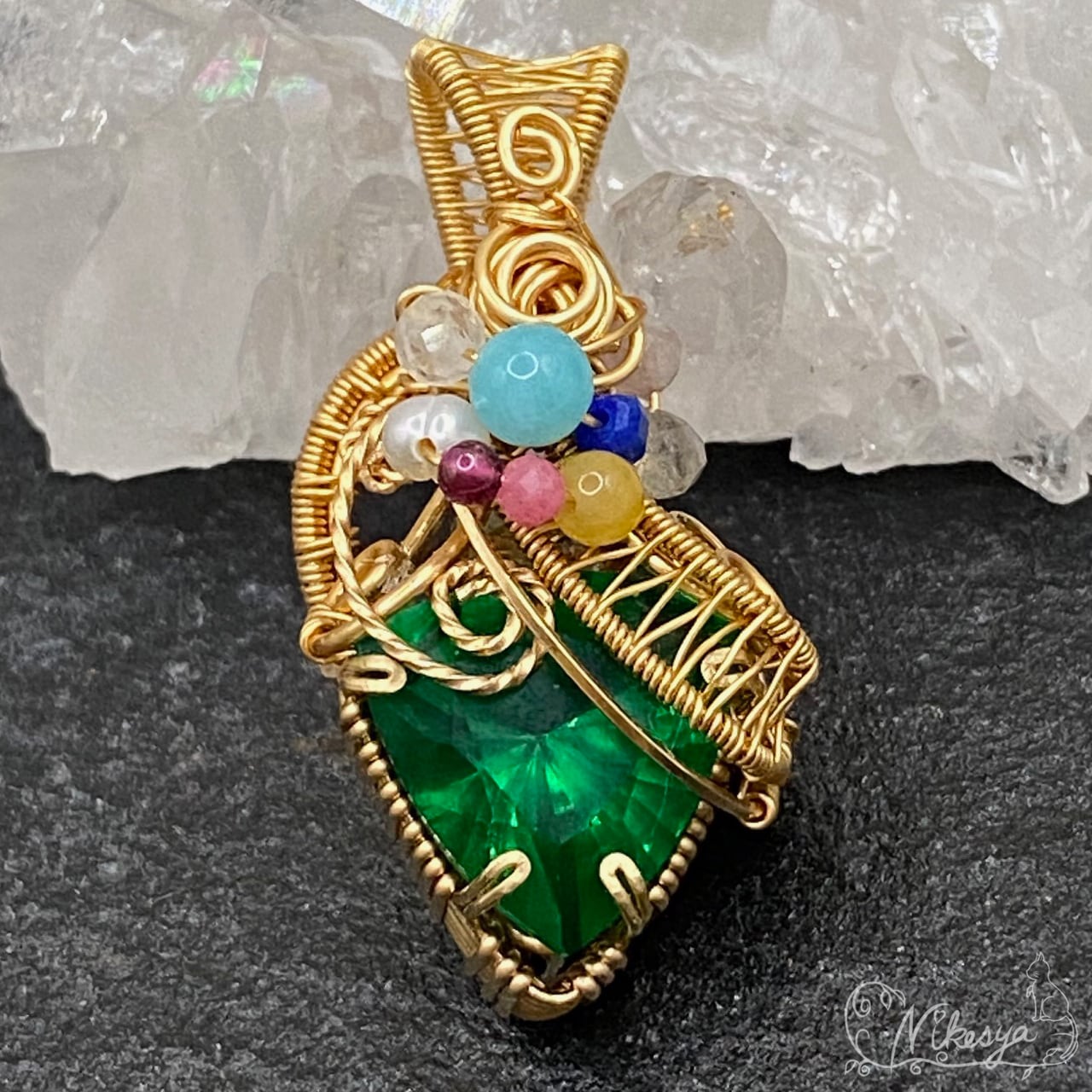 Silver999】エメラルドのペンダントトップ【金属アレルギー対応】【5月