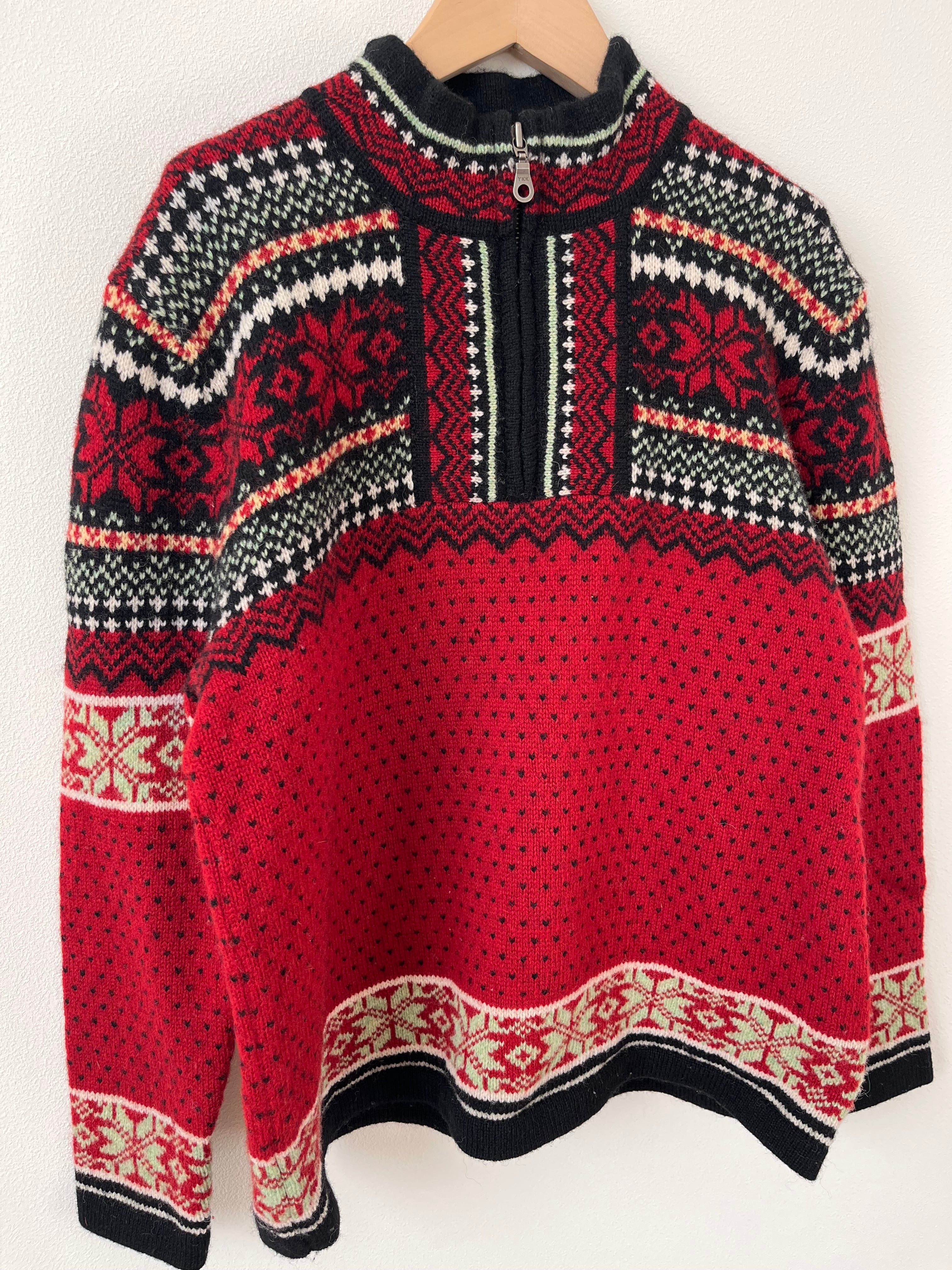 古着 ハーフジップ ジャガードニット