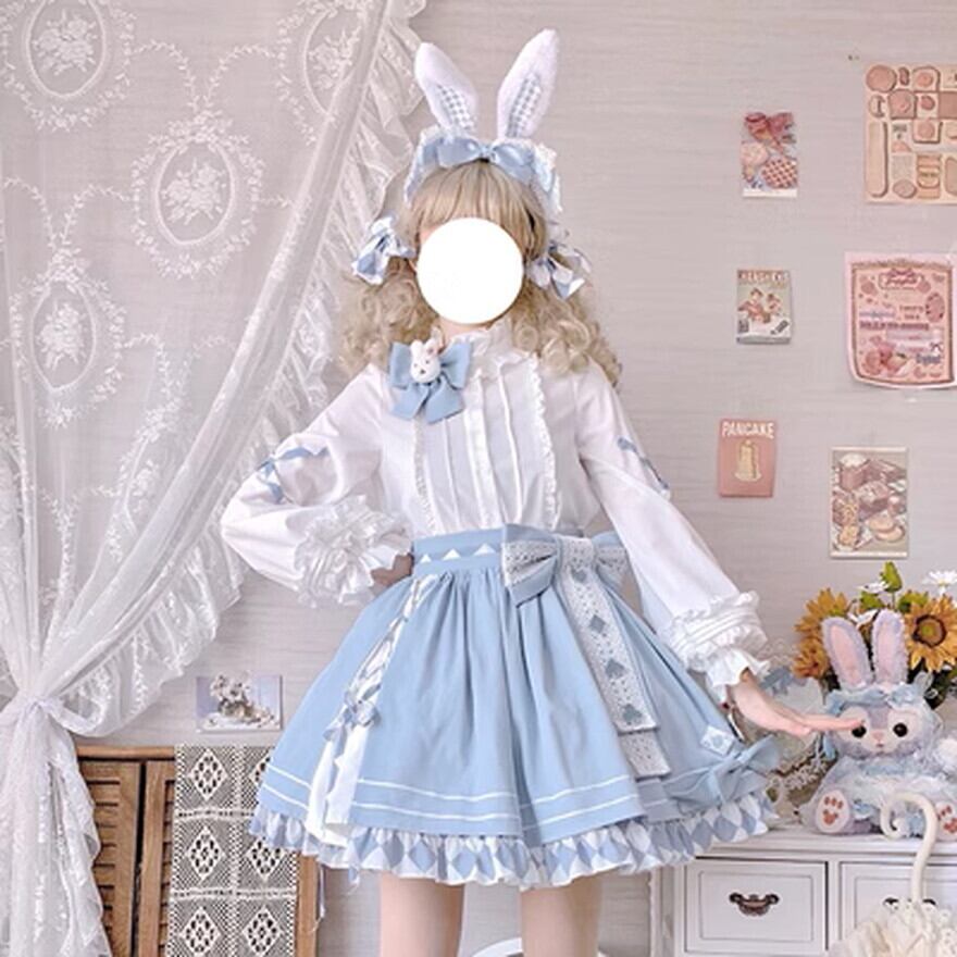 サックス 水色 フリル リボン ブラウス ロリィタ ロリータ pretty
