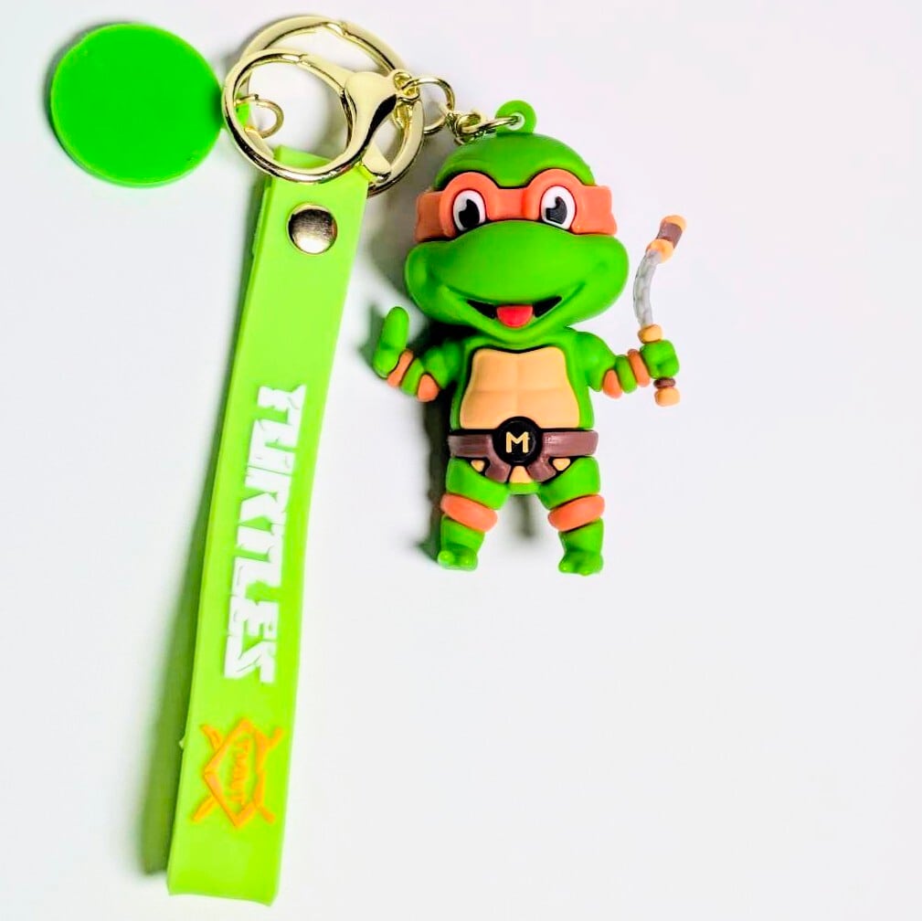 再入荷！【 Teenage Mutant Ninja Turtles ( ティーンエイジ ミュータント ニンジャ タートルズ ) 】3Dラバーキーホルダー / ストラップ付き / フィギュアキーホルダー / ミケランジェロ / オレンジ 〚アメリカン雑貨 アメトイ〛