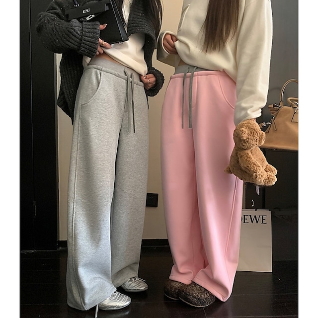 バイカラーダブルウエストスウェットパンツ［XS-XL］