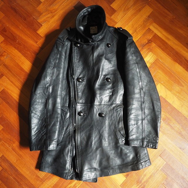80s French Army Leather Motorcycle Coat