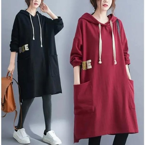 ワンピース スウェット生地 レディース ミドル丈 フード付き パーカー ゆったり あったか カジュアル マタニティ ママ 大きいサイズ 長袖 春 秋 冬