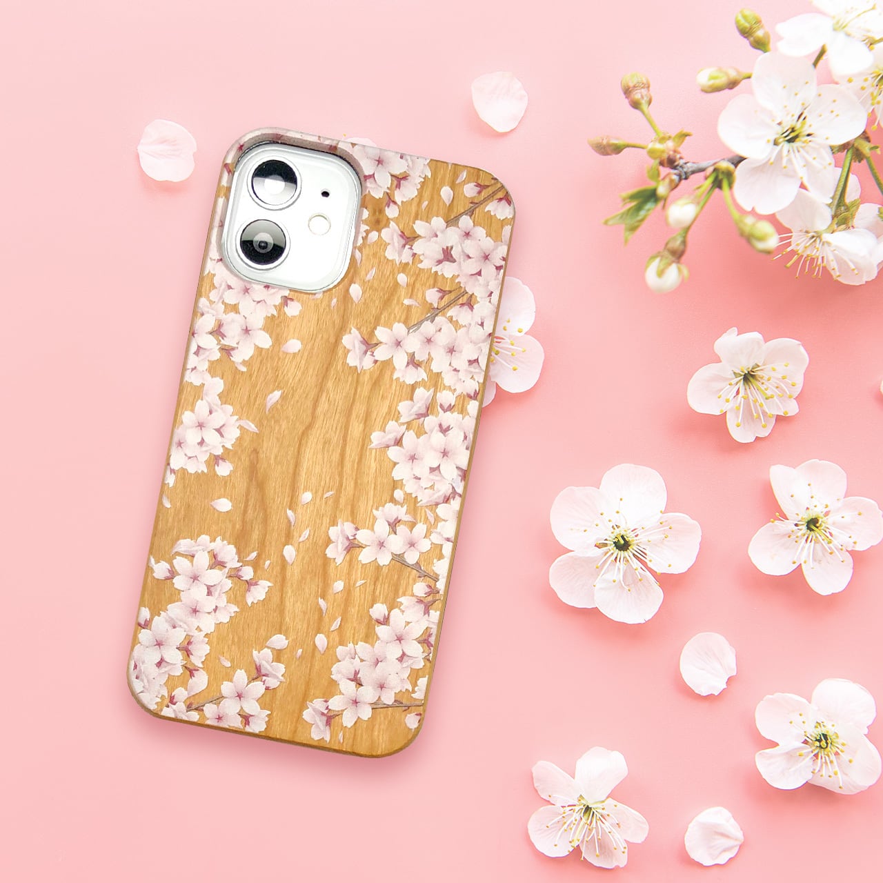 送料無料 iPhone 桜の木で作った桜のウッドケース 木製スマホケース