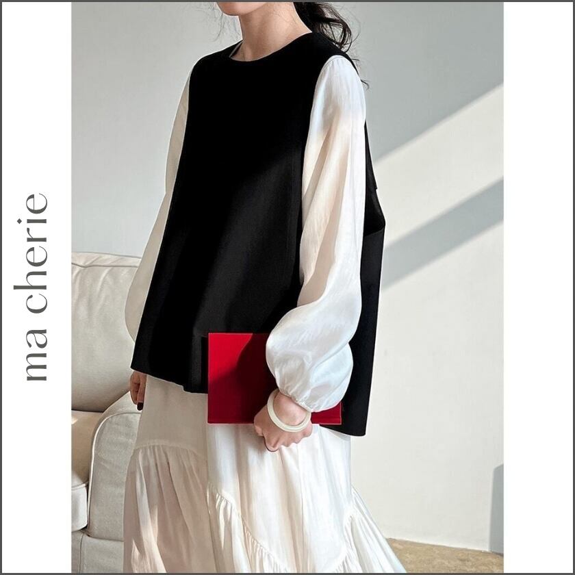 back slit round neck vest m0211