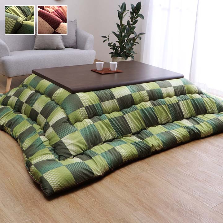 こたつ布団 長方形 単品 和柄 市松模様 グリーン 約205×285cm