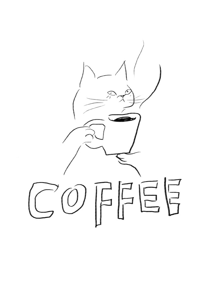 Mon LeChat 555 オリジナルメッセージカード　②モノクロ 「コーヒーキャット」