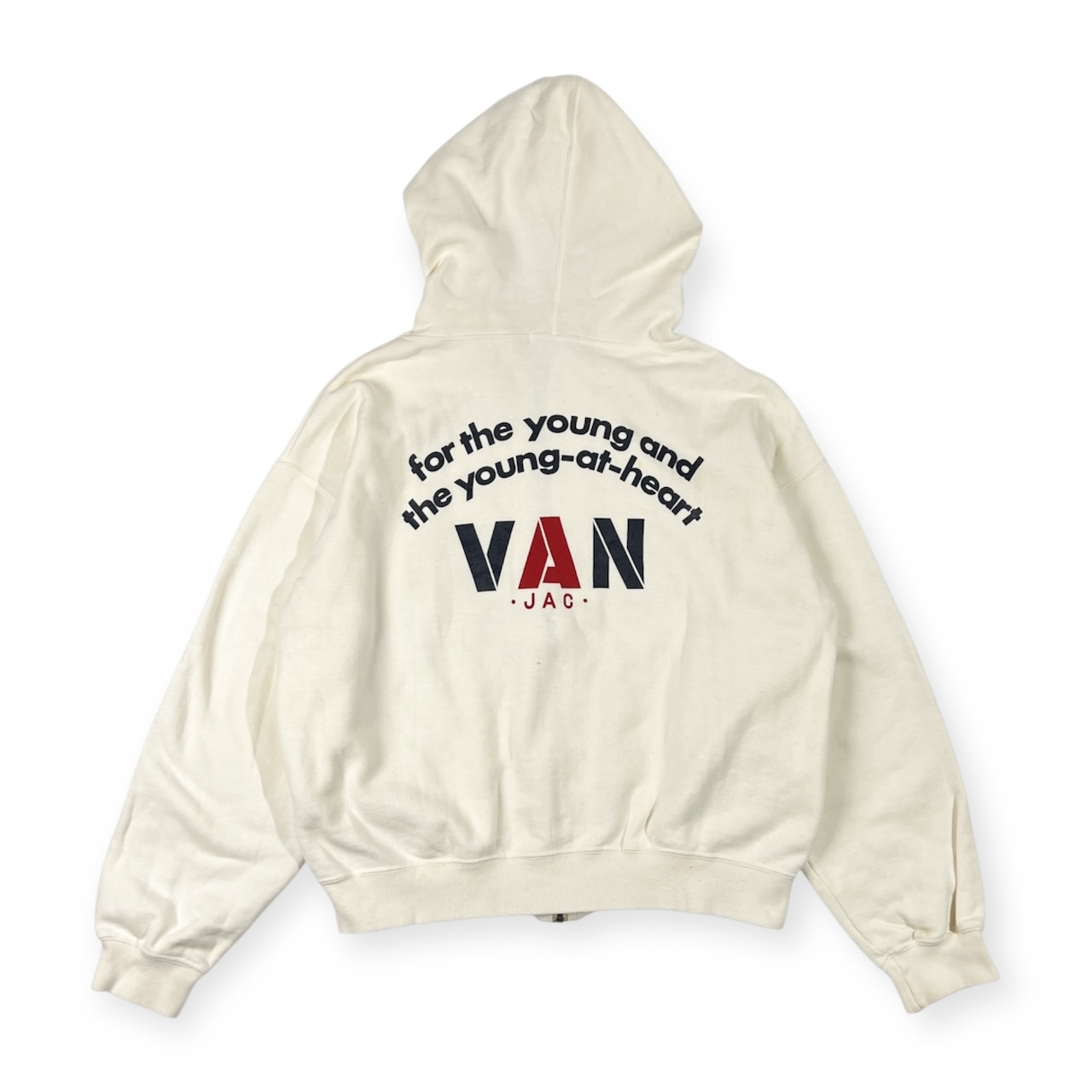 70s 80s VAN JAC ヴァンヂャケット バック アーチロゴ ジップアップパーカー M/ホワイト系 メンズ アイビー トラッド ビンテージ