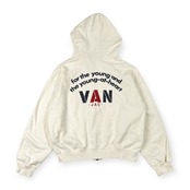 70s 80s VAN JAC ヴァンヂャケット バック アーチロゴ ジップアップパーカー M/ホワイト系 メンズ アイビー トラッド ビンテージ
