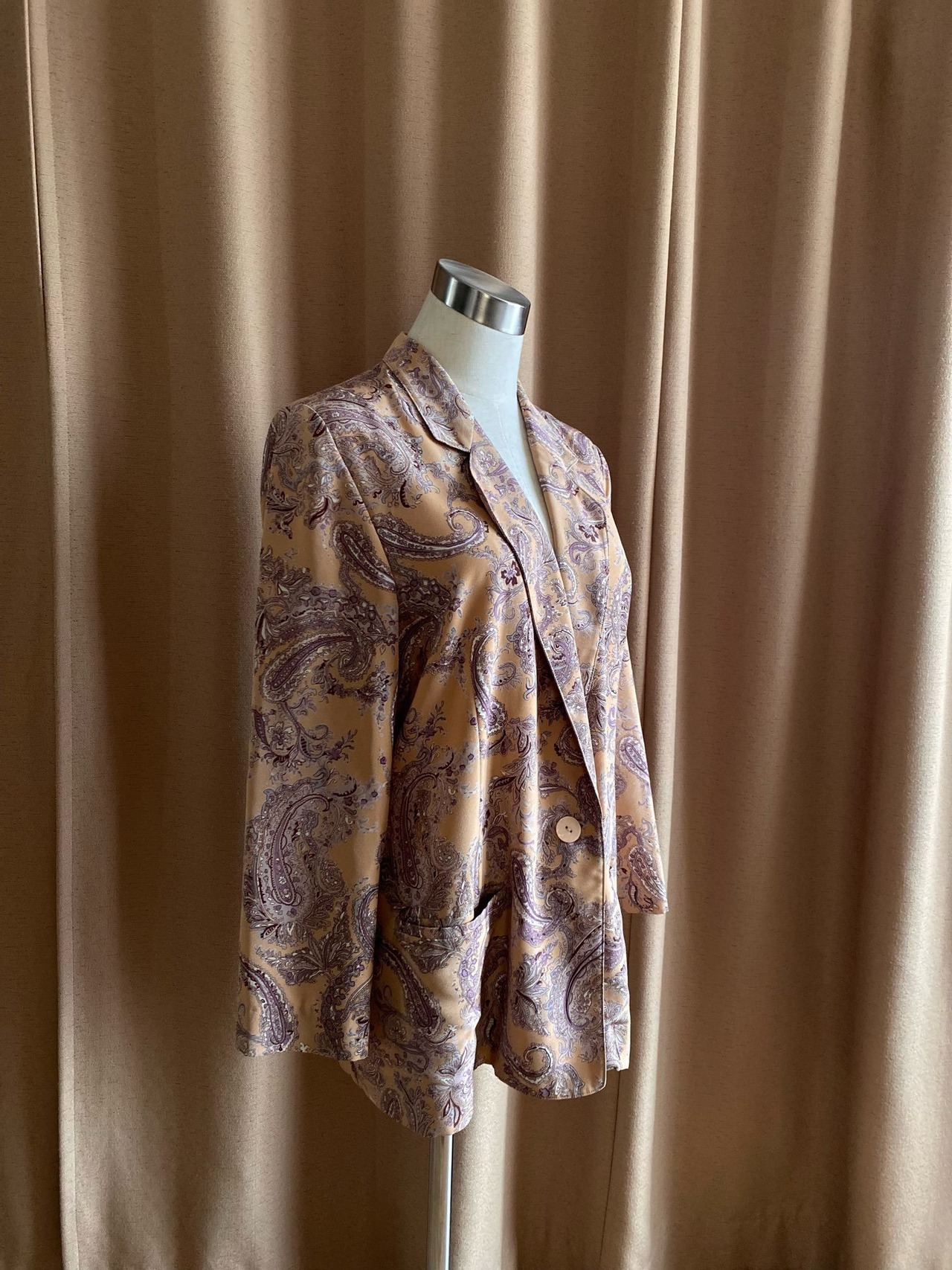 pink beige paisley pattern shirt jacket-4306-8